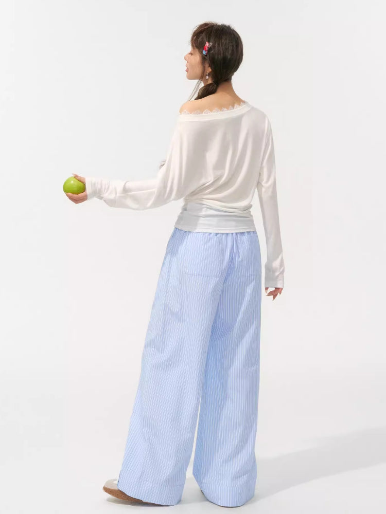 Asymmetric Shoulder Long-Sleeve Top