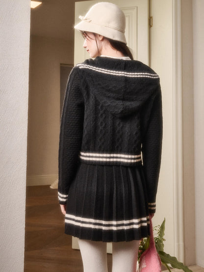 Memo Wool Cloud Knit Cardigan &amp; Pleated Skirt Set