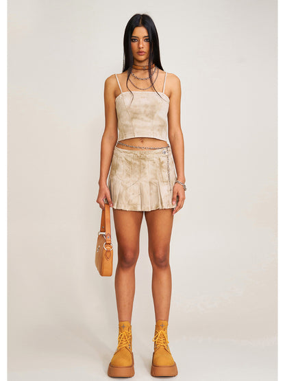 Rage Wild Denim Pleated Skirt Wild Brown