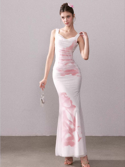 Icy Rose Floral Mesh Mermaid Maxi Dress