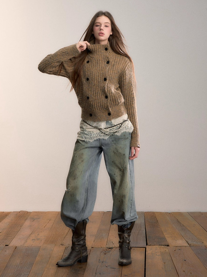 Multicolor Yarn Turtleneck Knit Turtleneck