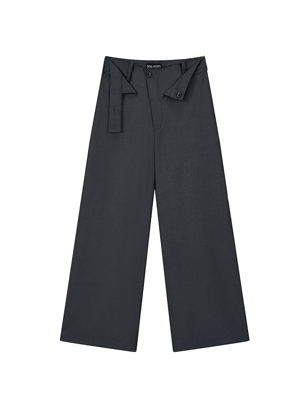 Gray Tie Wide-leg Trousers