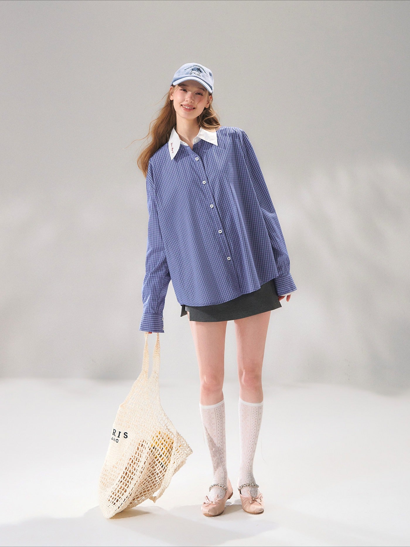 Contrast Collar Layered Plaid Shirt