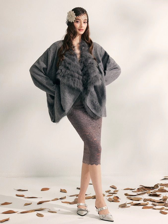 Fox Whisper Knit Fur Collar Cardigan Jacket