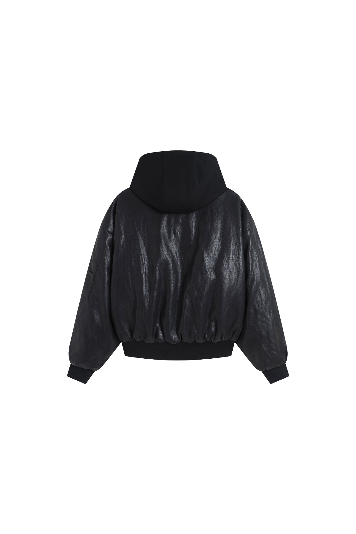 Oversized Leather Bomber Jacket in Black