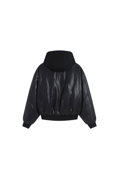 Oversized Leather Bomber Jacket in Black
