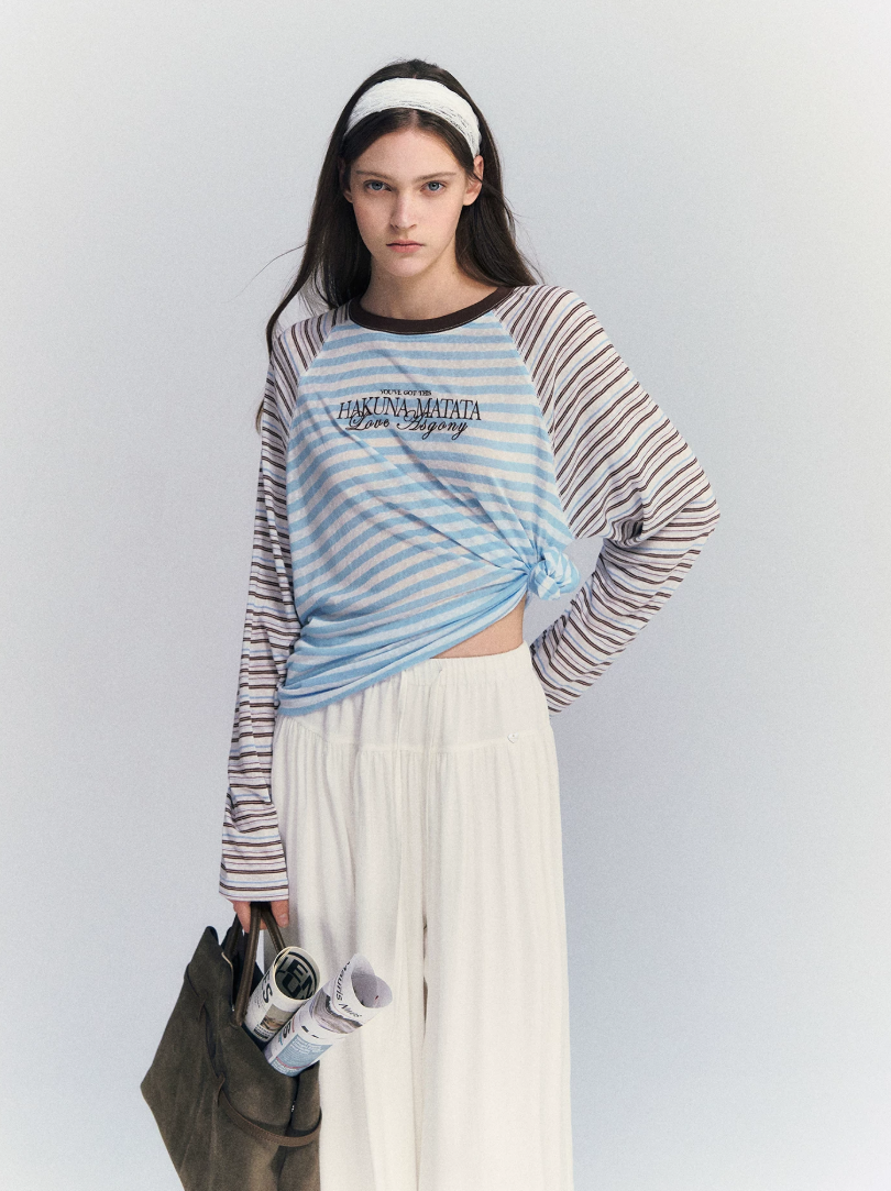 Lyocell Stripe Embroidered Blouse