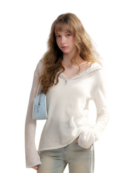 Lace Hood Knit Hoodie
