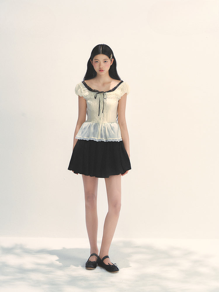 Tuck Pleat Color Blocked Tea- Length Dress