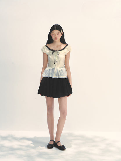Tuck Pleat Color Blocked Tea- Length Dress