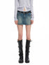 Washed Denim Twill Leather Patchwork Mini Skirt - CHINASQUAD