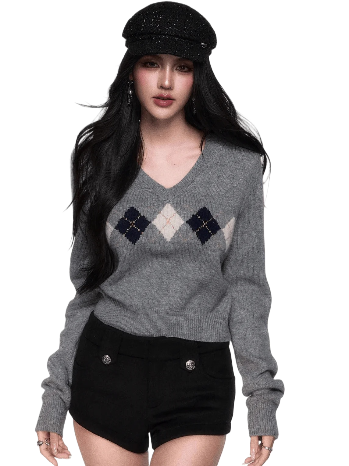 V-Neck Wool-Blend Knit Pullover