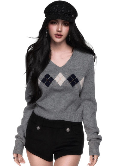 V-Neck Wool-Blend Knit Pullover