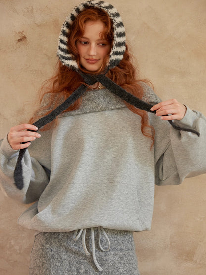 Grey Off-Shoulder Sweatshirt &amp; Flared Pants Two-Piece Set