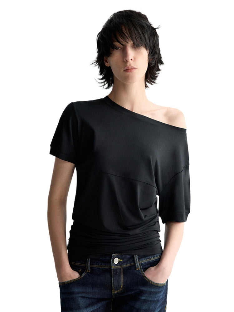 One-Shoulder Pleated Waist T-shirt - CHINASQUAD