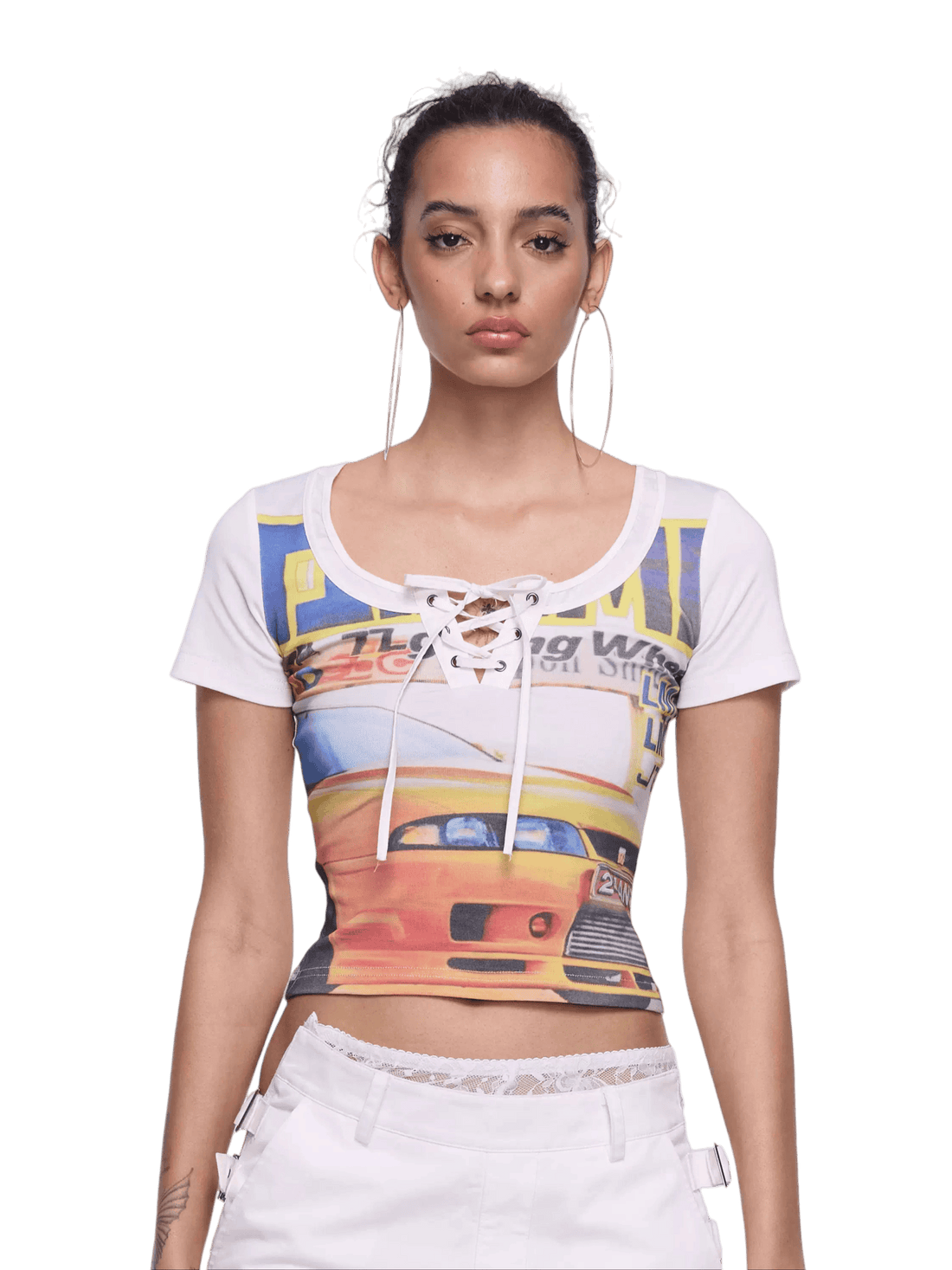 Retro Racing Print Layered-Look Patchwork T-Shirt