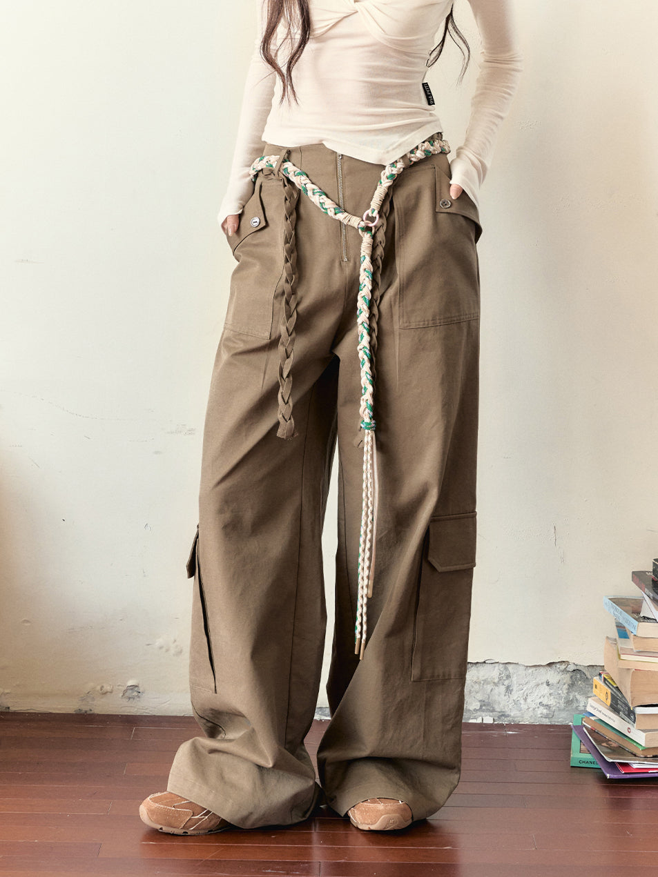 Loose-fitting Straight-leg Pants with Large Pockets