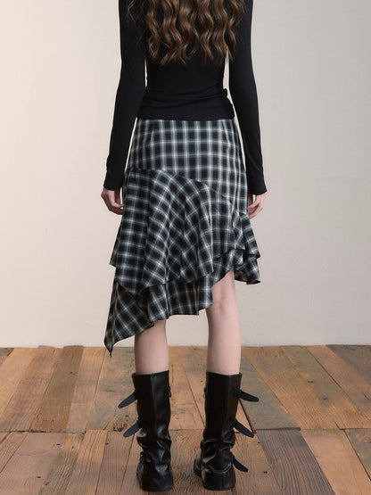 Irregular Vintage Plaid Skirt - CHINASQUAD