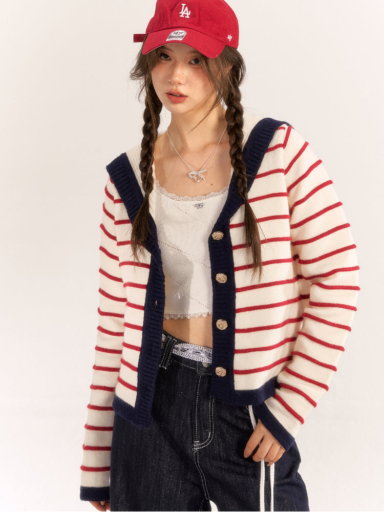 Striped Color-Block Knit Cardigan