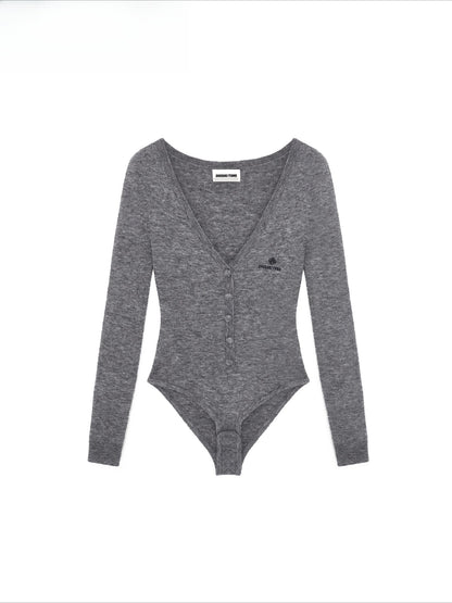 V-Neck Wool-Blend Knit Bodysuit