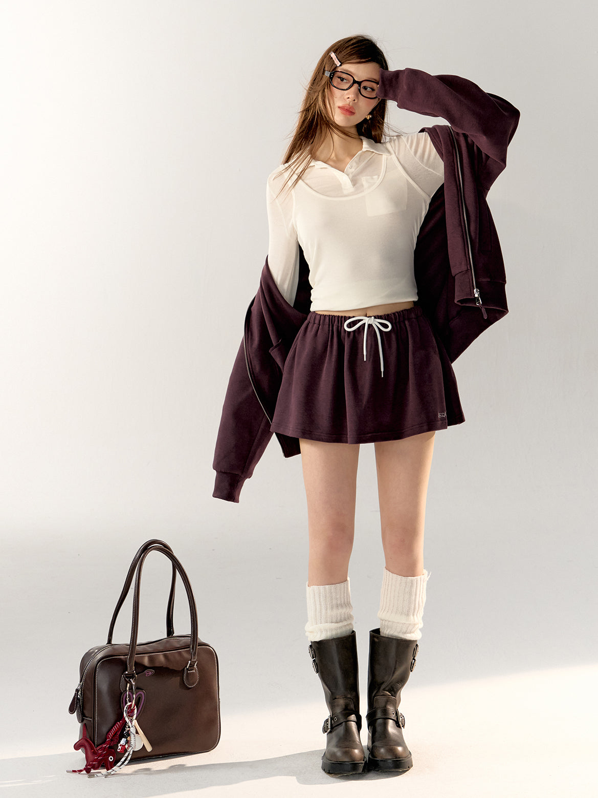 Sports Embroidered Polo Collar Jacket &amp; Shorts Set