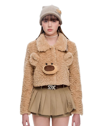 Bear Face Faux Fur Coat