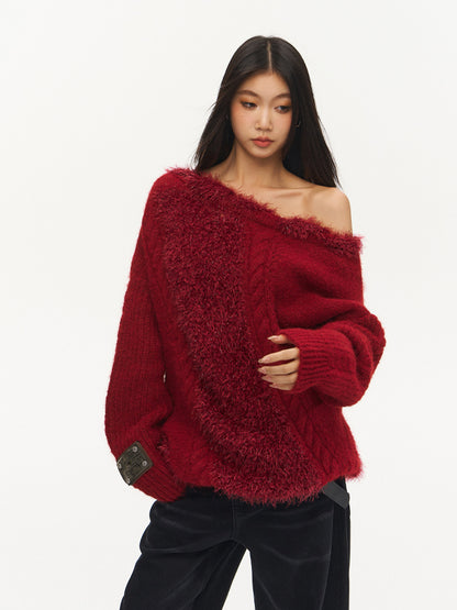 Off-Shoulder Sweater Knitted Pullover