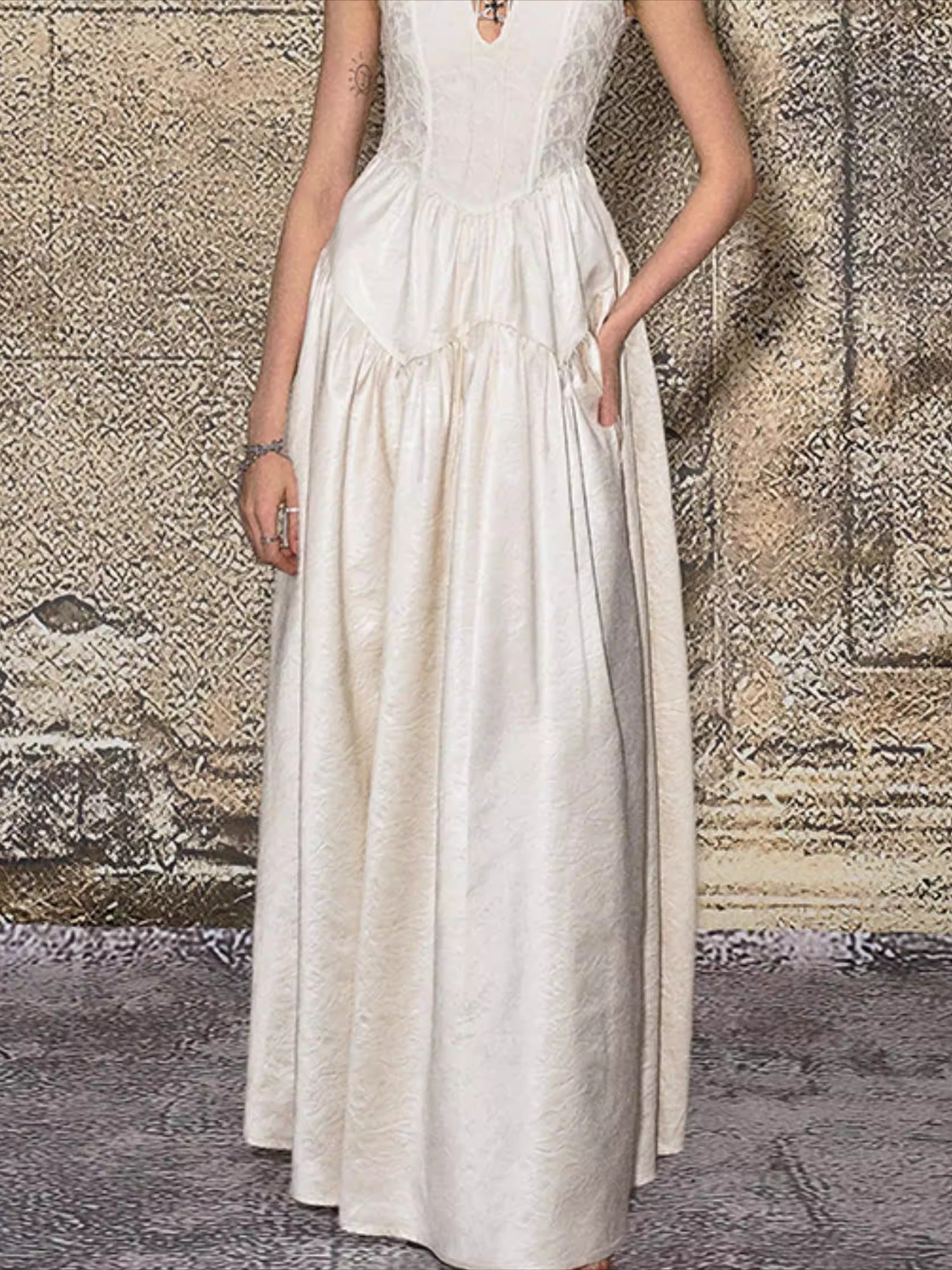 French Elegant Tie-Waist Maxi Dress