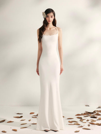 Jasmine Beaded Halter Knit Mermaid Dress