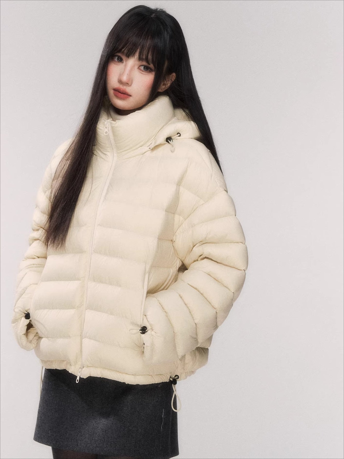 White Duck Down Hooded Puffer Jacket