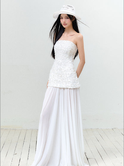 Sequin Mesh Strapless Dress
