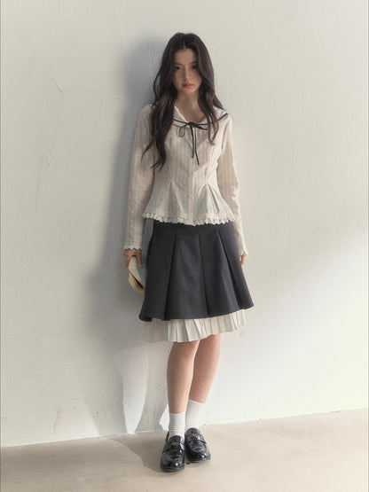 Nautical Texture Beige Fitted Blouse