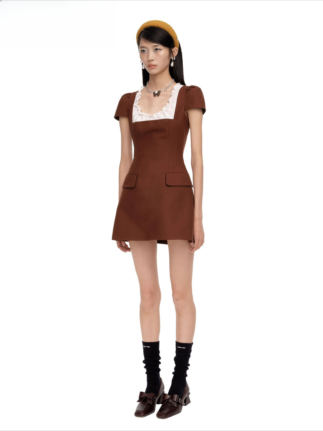 Ruffled Short-Sleeve A-Line Dress