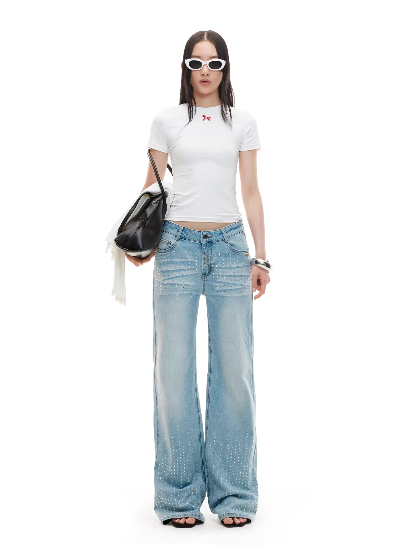 Low-Rise Straight-Leg Washed Denim Jeans
