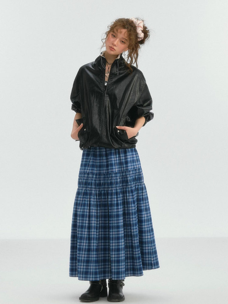 Lace Trim Drawstring Plaid Skirt