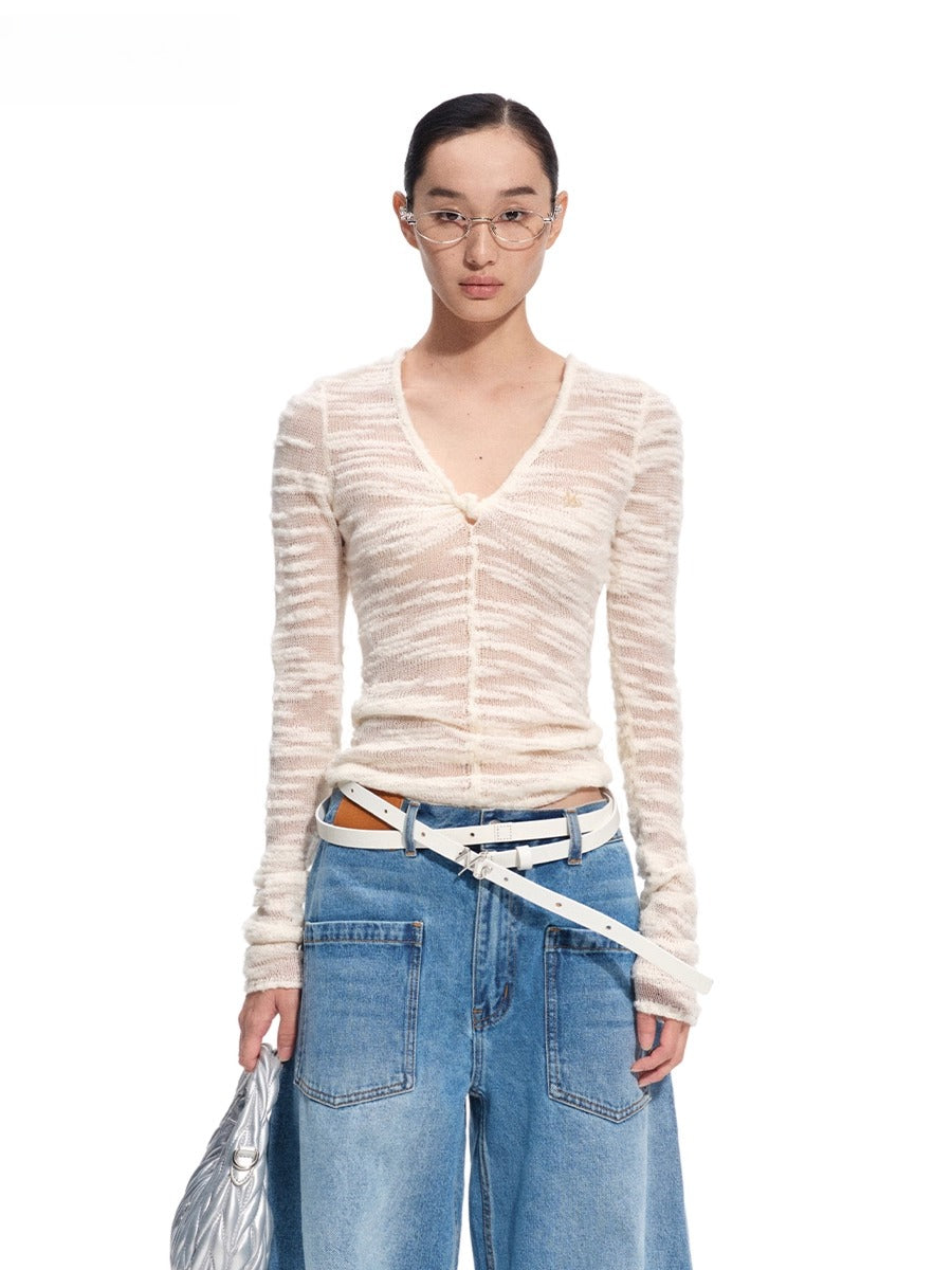 Florence 100% Wool Semi-Sheer Fitted V-Neck