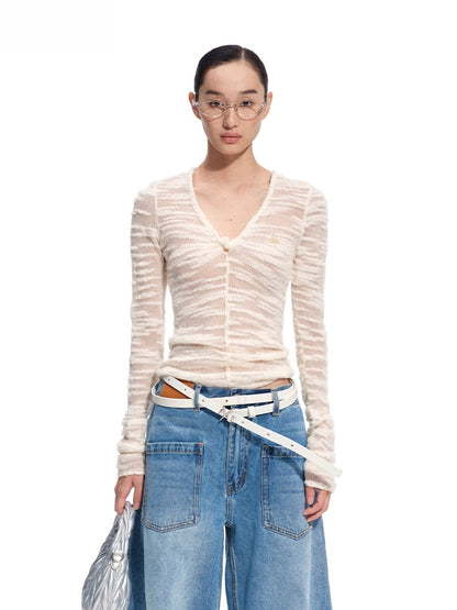 Florence 100% Wool Semi-Sheer Fitted V-Neck