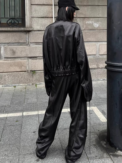 Draped Satin Pleated Wide-Leg Trousers