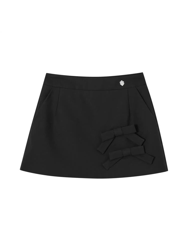 Black &amp; Gray 3D Bow Mini Skirt