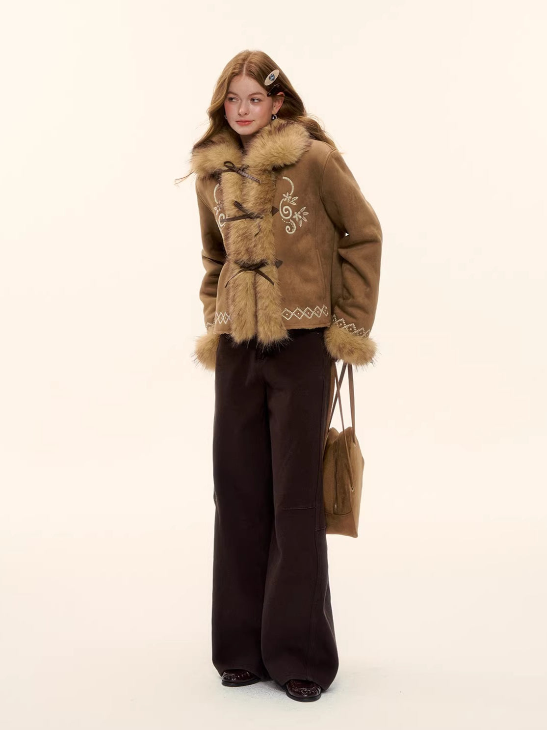 Vintage Brushed Curved-Leg Denim Pants