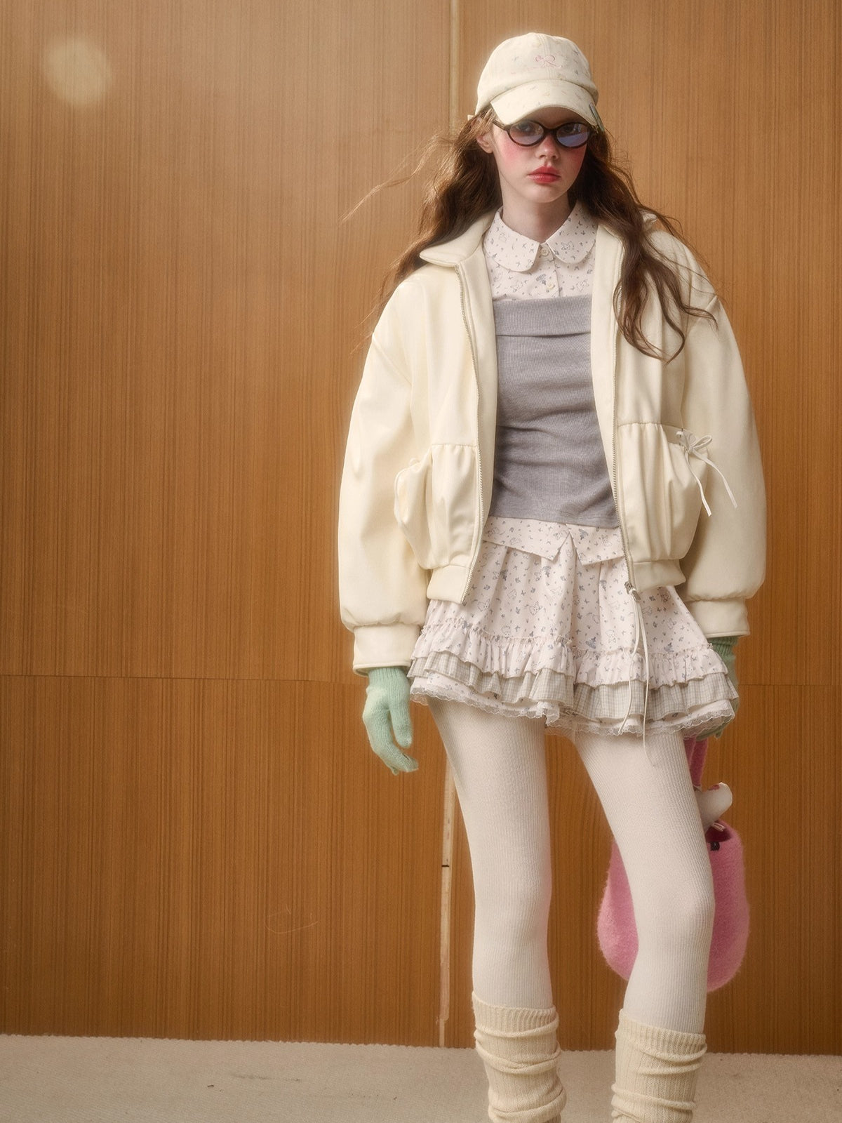 Cream Leather Soft Padded Jacket