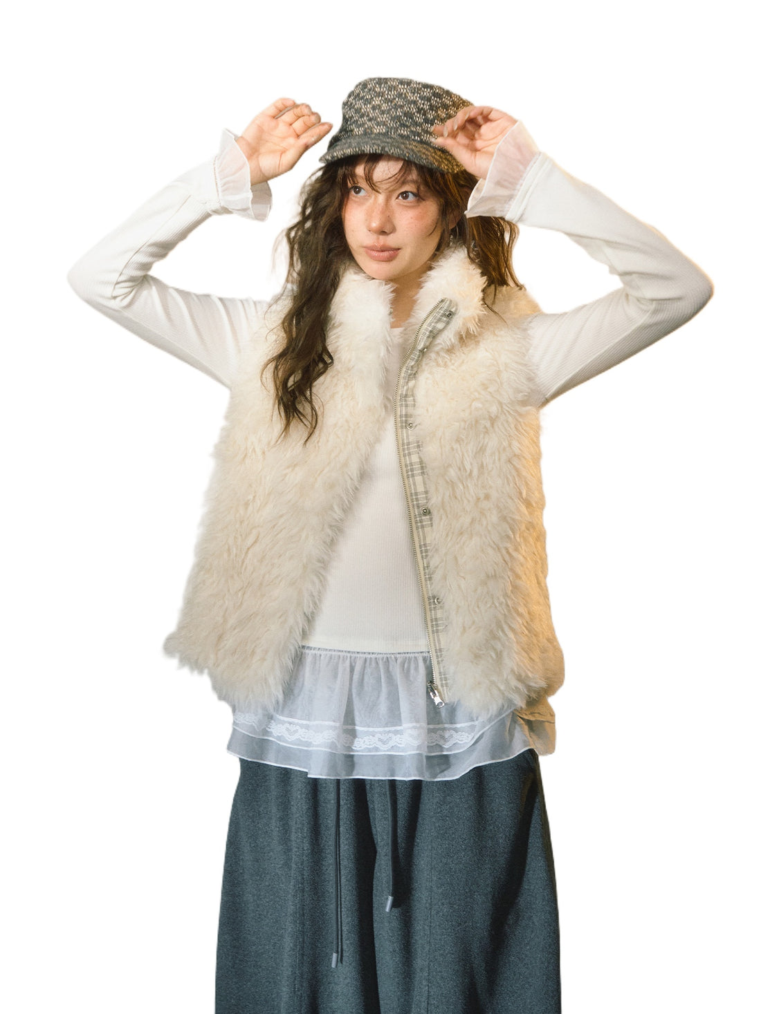 Plaid Patchwork Sherpa Reversible Vest