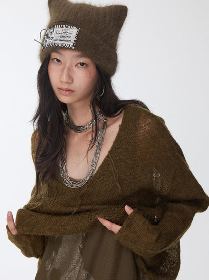 Cutout V-Neck Oversized Sweater