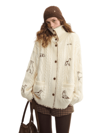 Stand-Collar Relaxed Cardigan