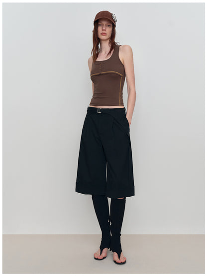 Fake Two-Piece U-Neck Camisole Tank Top