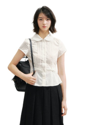 Waist Cinching Bow-Designed Shirt - CHINASQUAD