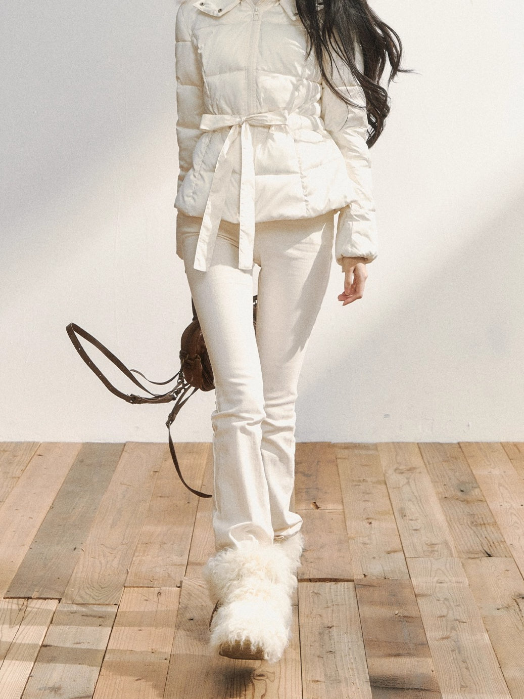 White High-Waist Flared Draped Pants