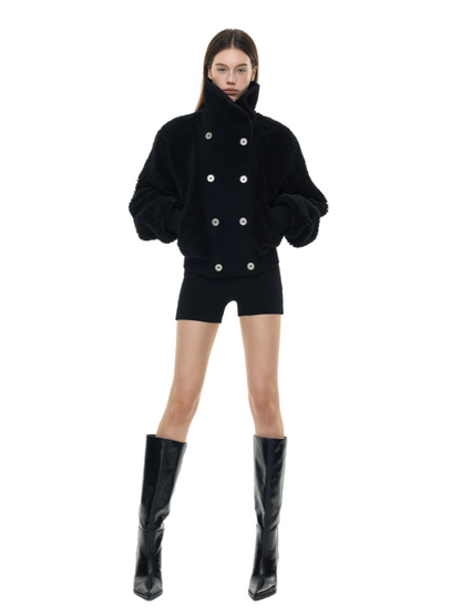 High Neck Teddy Wool Fleece Cropped Jacket