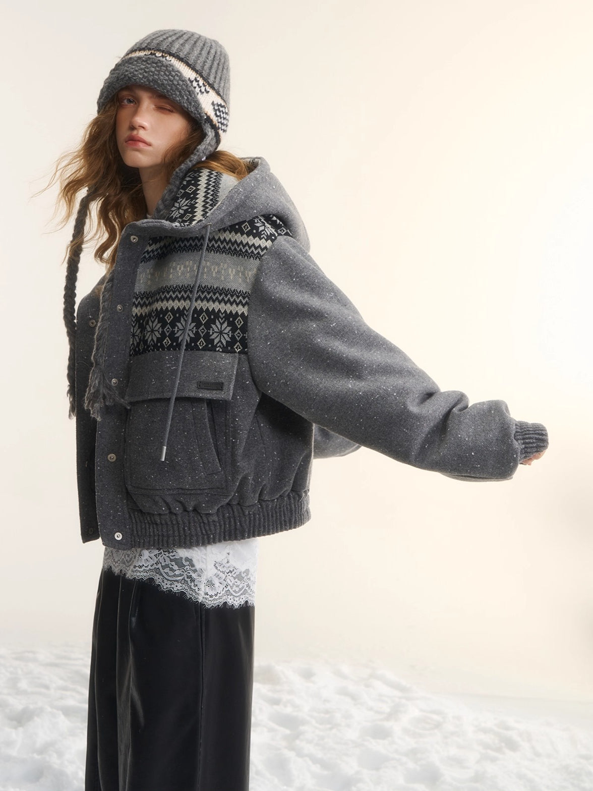 Wool-Blend Hooded Down Jacket