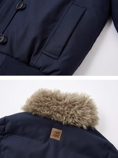 Detachable Fur-Collar Fitted Down Jacket